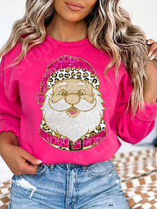*Preorder* Pink & Leopard Santa (Heliconia Sweatshirt)
