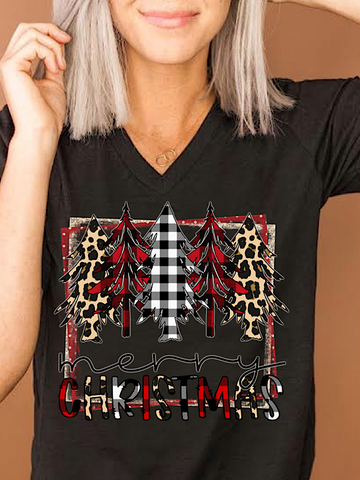 *Preorder* Merry Christmas Plaid (Black V Neck)