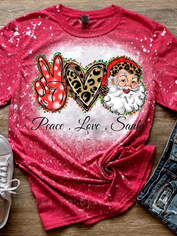 Bleached Peace, Love, Santa (Heather Red)