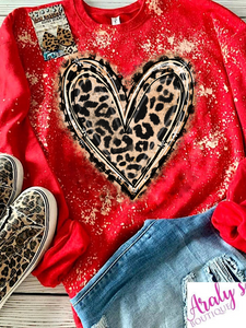 *Preorder* Bleached Leopard Heart (Red Sweatshirt)