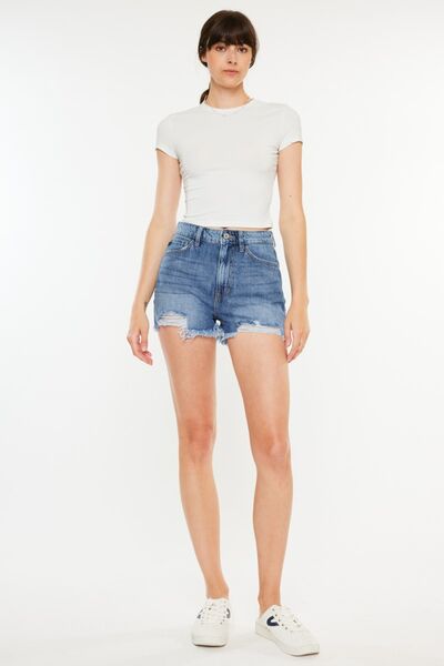 Kancan Raw Hem High Waist Denim Shorts