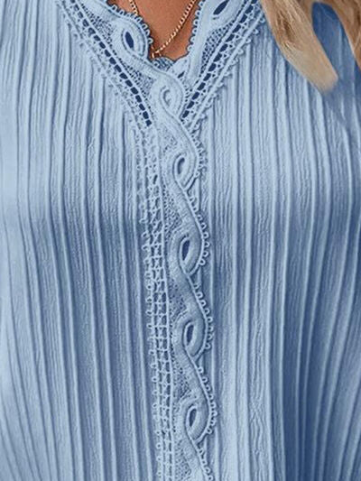 Textured V-Neck Long Sleeve Blouse