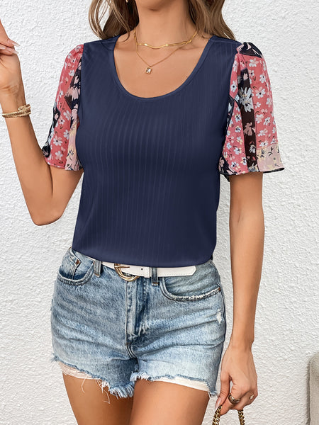 Printed Puff Sleeve Round Neck Tee