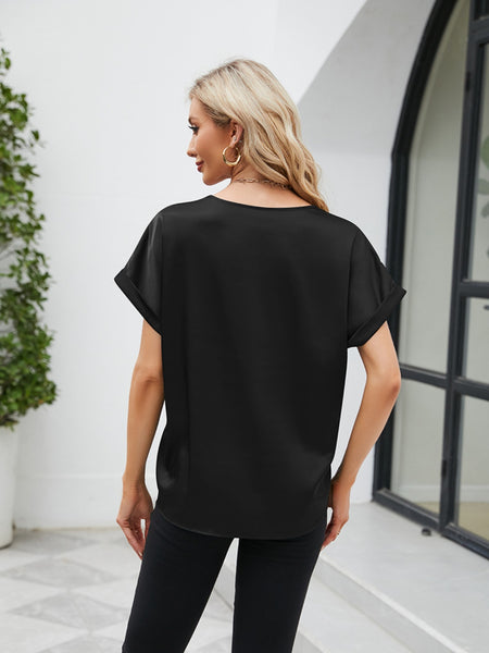 V-Neck Short Sleeve Blouse