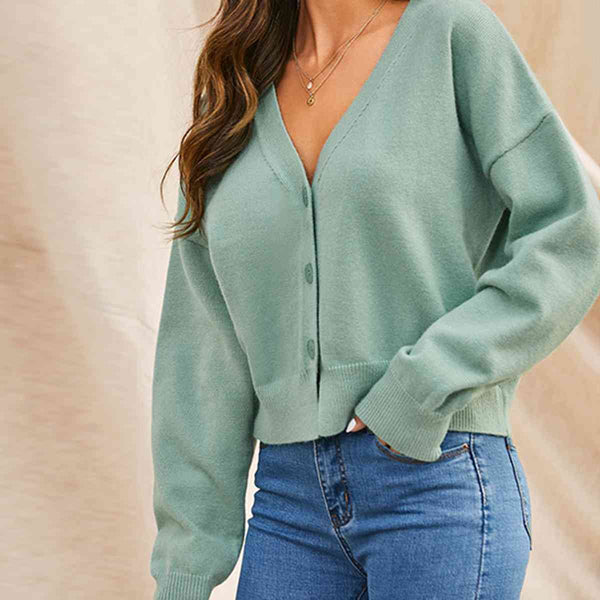 Dropped Shoulder Half Button Cardigan