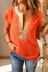 Embroidered Short Sleeve Blouse