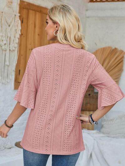 Eyelet Notched Half Sleeve T-Shirt