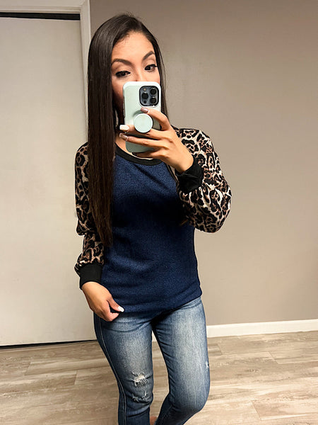 *New* Navy Leopard Sleeve sweatshirt