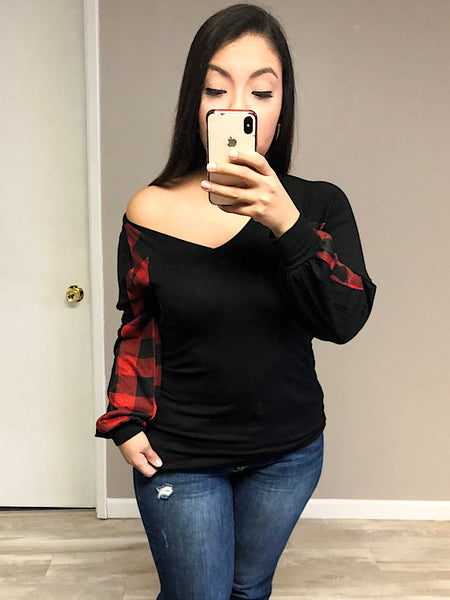 *New* Black Red Plaid top