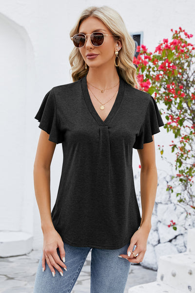 V-Neck Flutter Sleeve T-Shirt