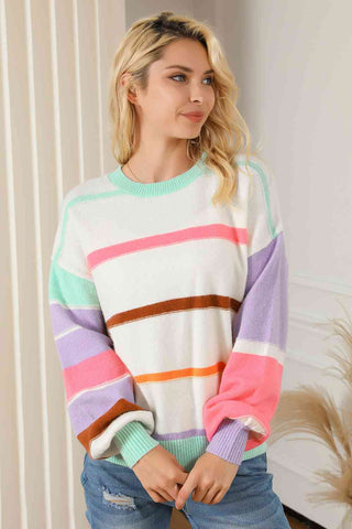 Round Neck Lantern Sleeve Sweater