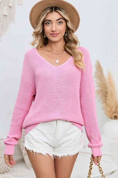 V-Neck Long Sleeve Knit Top