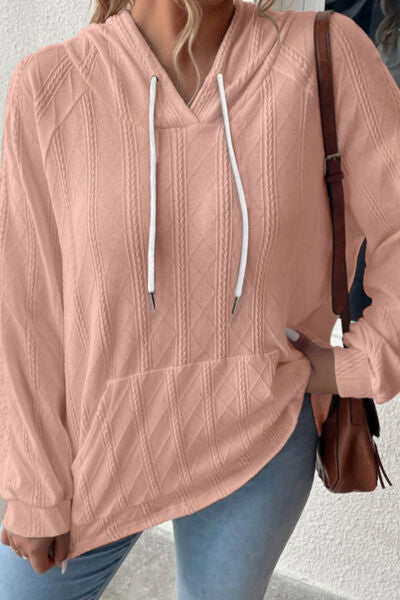 Textured Drawstring Kangaroo Pocket Hoodie