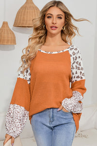 Leopard Waffle-Knit Blouse