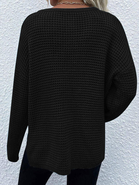 Notched Long Sleeve Sweater