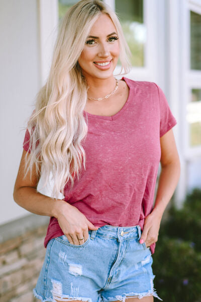 Heathered V-Neck Short Sleeve T-Shirt