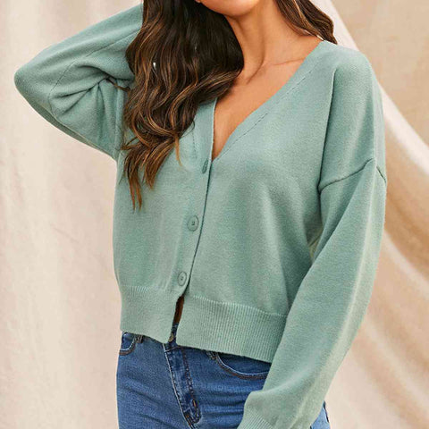 Dropped Shoulder Half Button Cardigan