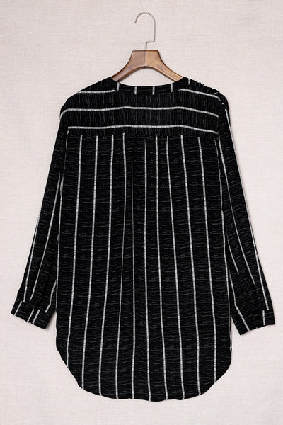 Striped Notched Long Sleeve Shirt