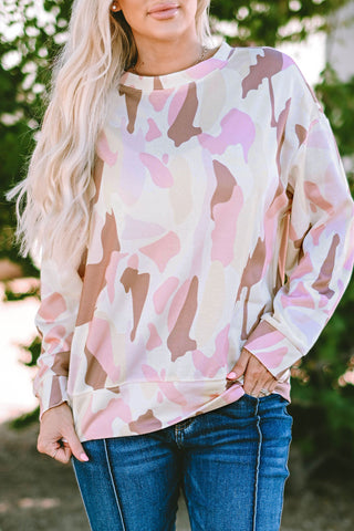 Printed Round Neck Dropped Shoulder Sweatshirt