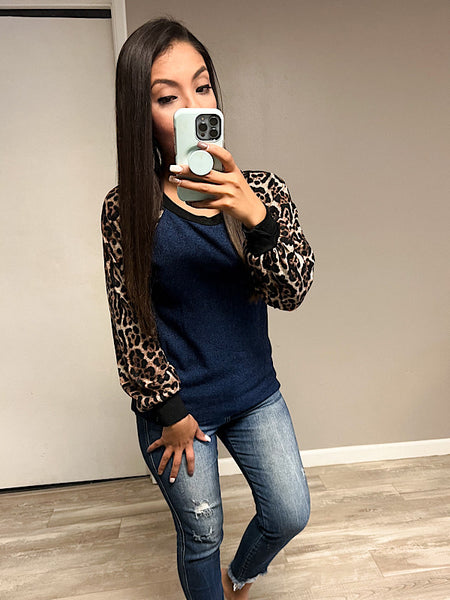 *New* Navy Leopard Sleeve sweatshirt