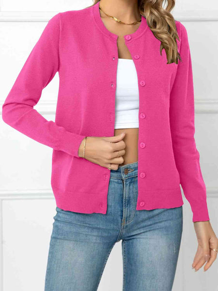 Button Down Round Neck Cardigan