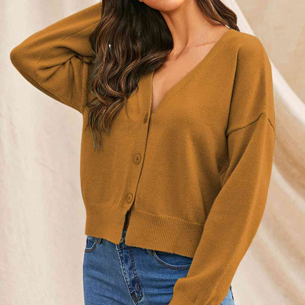 Dropped Shoulder Half Button Cardigan