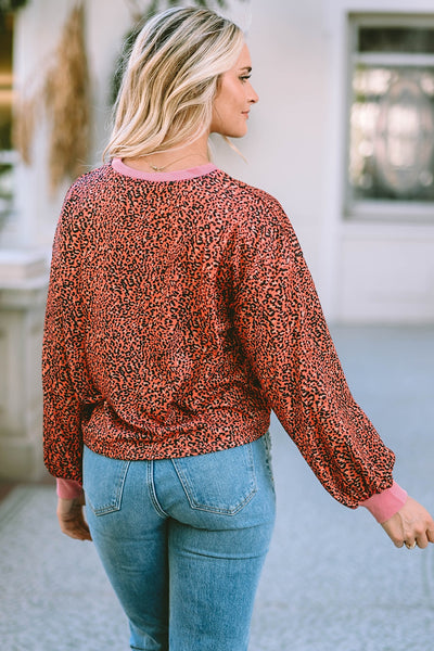 Leopard Round Neck Long Sleeve Sweatshirt
