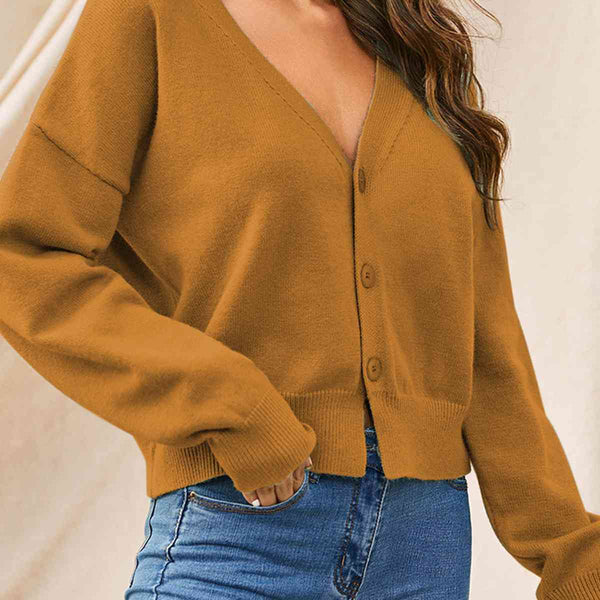 Dropped Shoulder Half Button Cardigan