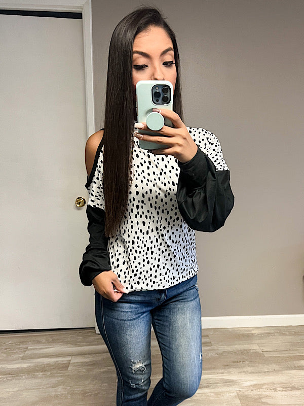 cold shoulder polka dot top