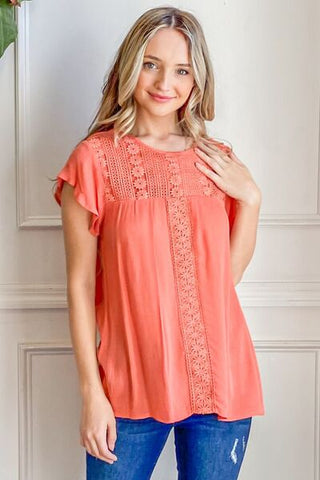 The Lace Detail Ruffle Short Sleeve Blouse