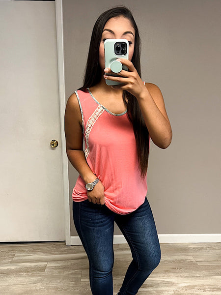 *New* Coral Lace Trim Tank