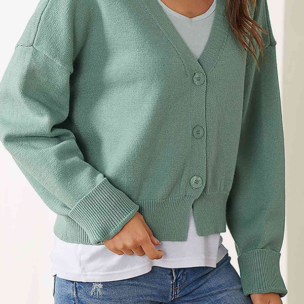 Dropped Shoulder Half Button Cardigan