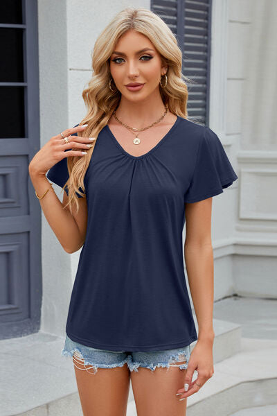 V-Neck Flutter Sleeve T-Shirt