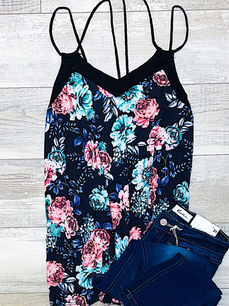 *New* Navy Floral double strap tank