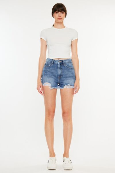 Kancan Raw Hem High Waist Denim Shorts