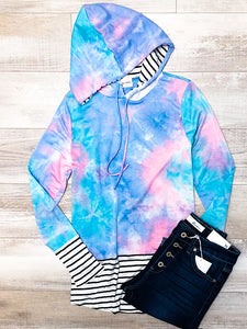 *New* Blue And Pink Tie dye bottom Stripes hoodie