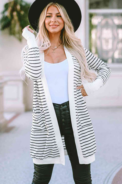 Striped Open Front Longline Cardigan