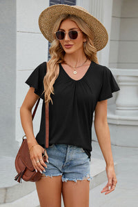 V-Neck Flutter Sleeve T-Shirt