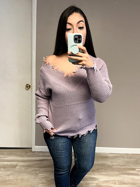 *New* Dusty Lavender Distress Sweater