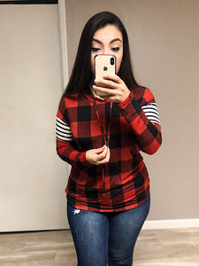 *New* Red/ Black Plaid stripe hoodie