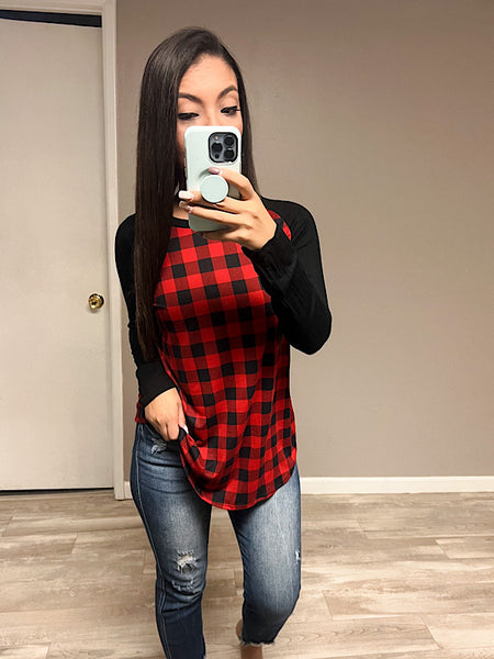 *New* Black Plaid Red Top