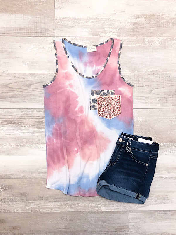 *New* Rose and Blue tie dye tank