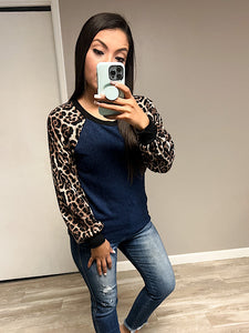 *New* Navy Leopard Sleeve sweatshirt