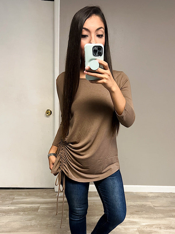 *New* Brown Side ruched top