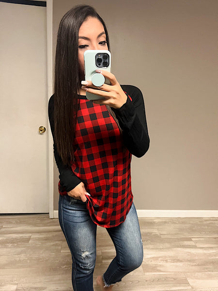 *New* Black Plaid Red Top