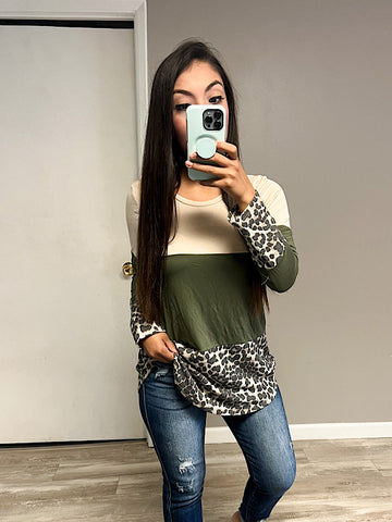 *New* Olive leopard top