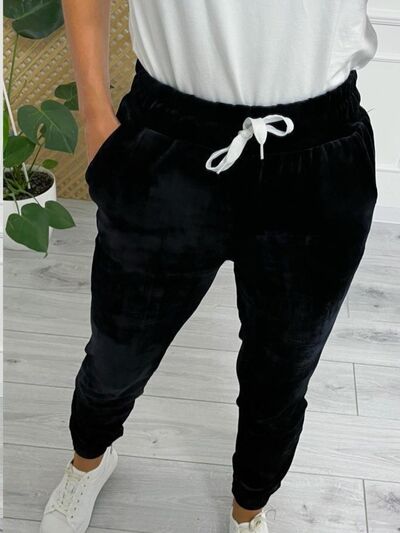 Wide Waistband Drawstring Cropped Joggers