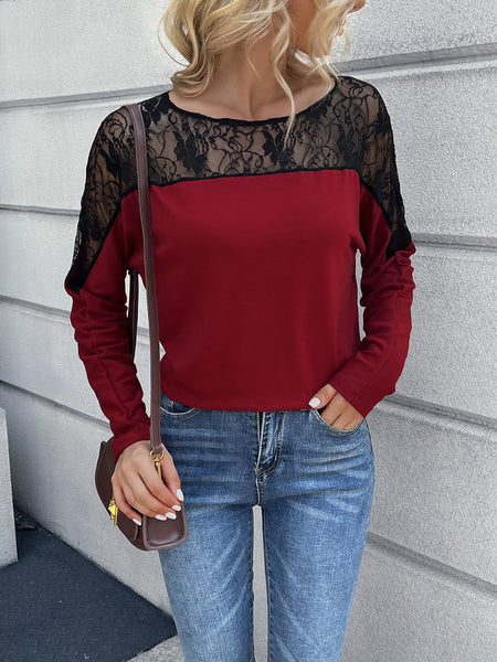 Lace Long Sleeve Round Neck Tee