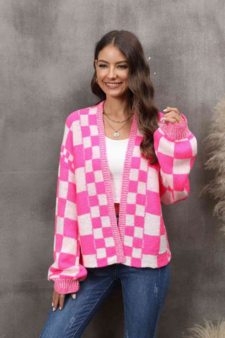 Pink Open Front Drop Shoulder Cardigan