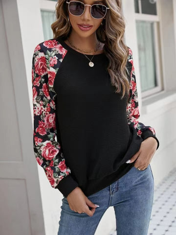 Floral Raglan Sleeve Round Neck